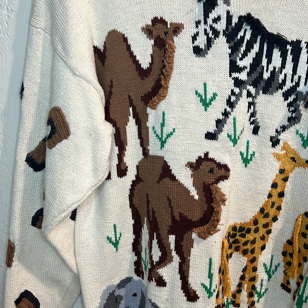 Vintage Marisa Christina Large Noah's Ark Wool Cotton Pullover Sweater - Picture 4 of 10